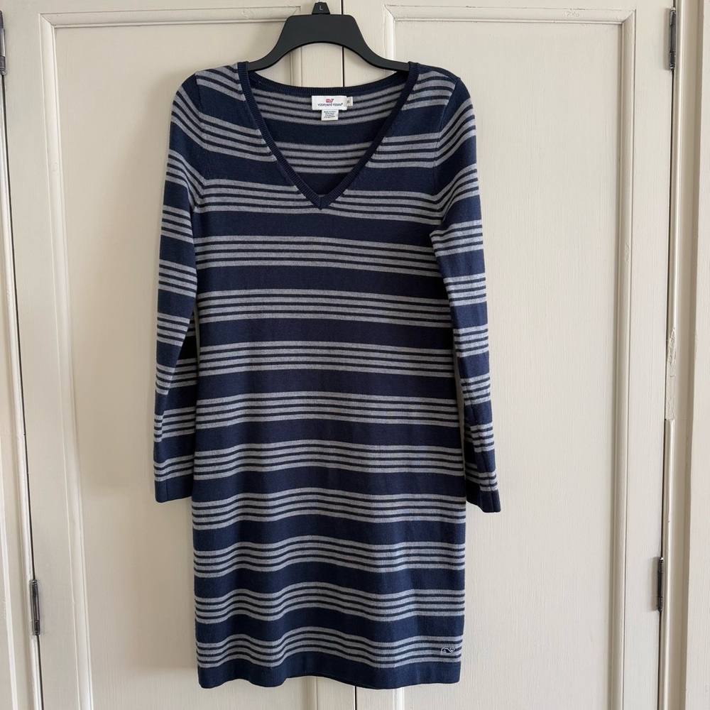 Vineyard Vines Grey Navy Striped Wool Blend Dress XS